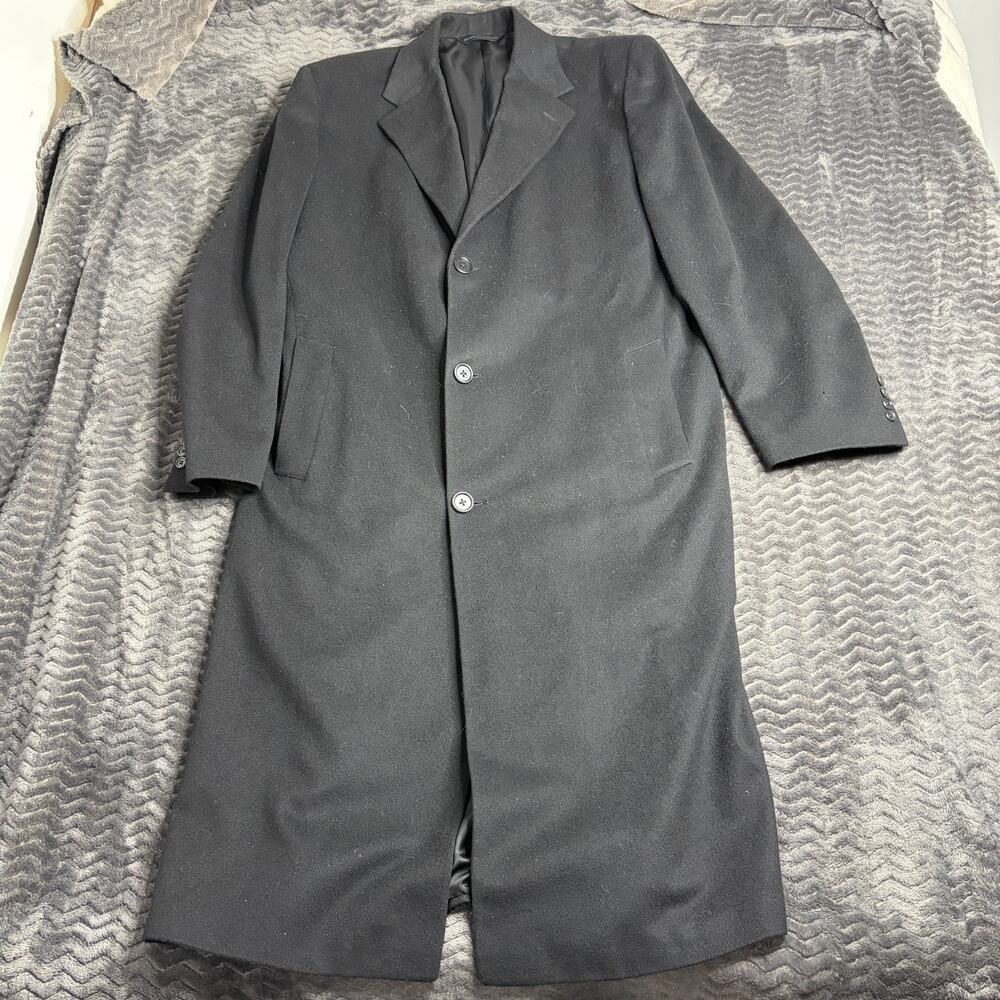 Cardinal Canada Coat Mens 42R Black Cashmere Traveler Collection Long Overcoat